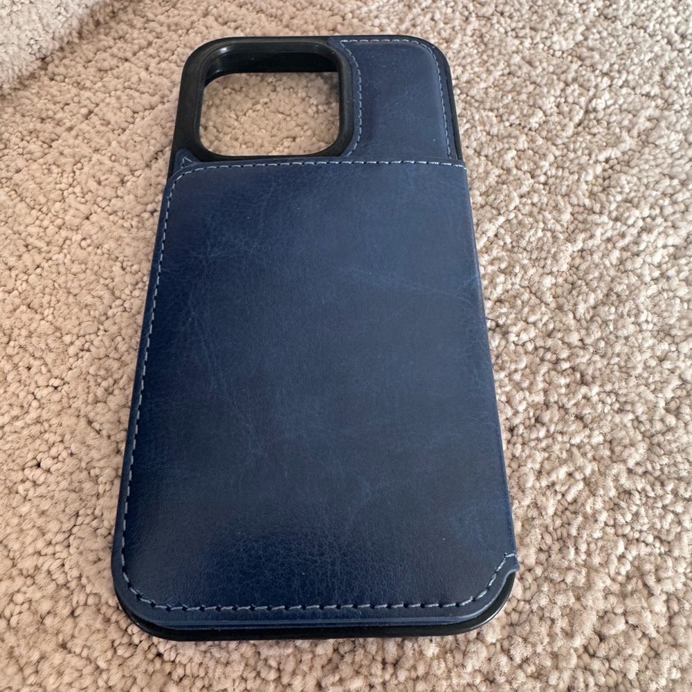 iPhone Pro 15 NWOT Premium Blue Leather Phone Wallet Case